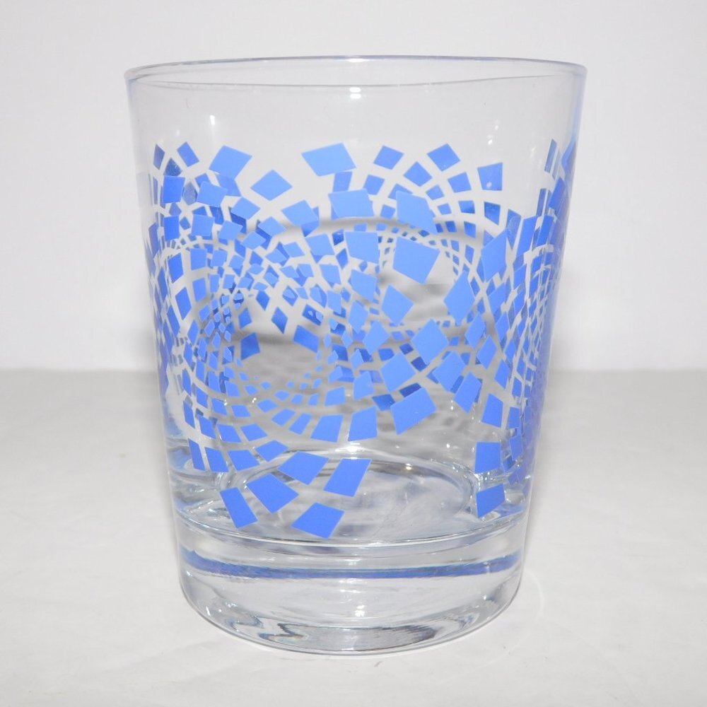 2 Vintage Ikea Clear Royal Blue Diamond Spiral Design Lowball Tumbler Glasses - Picture 3 of 7